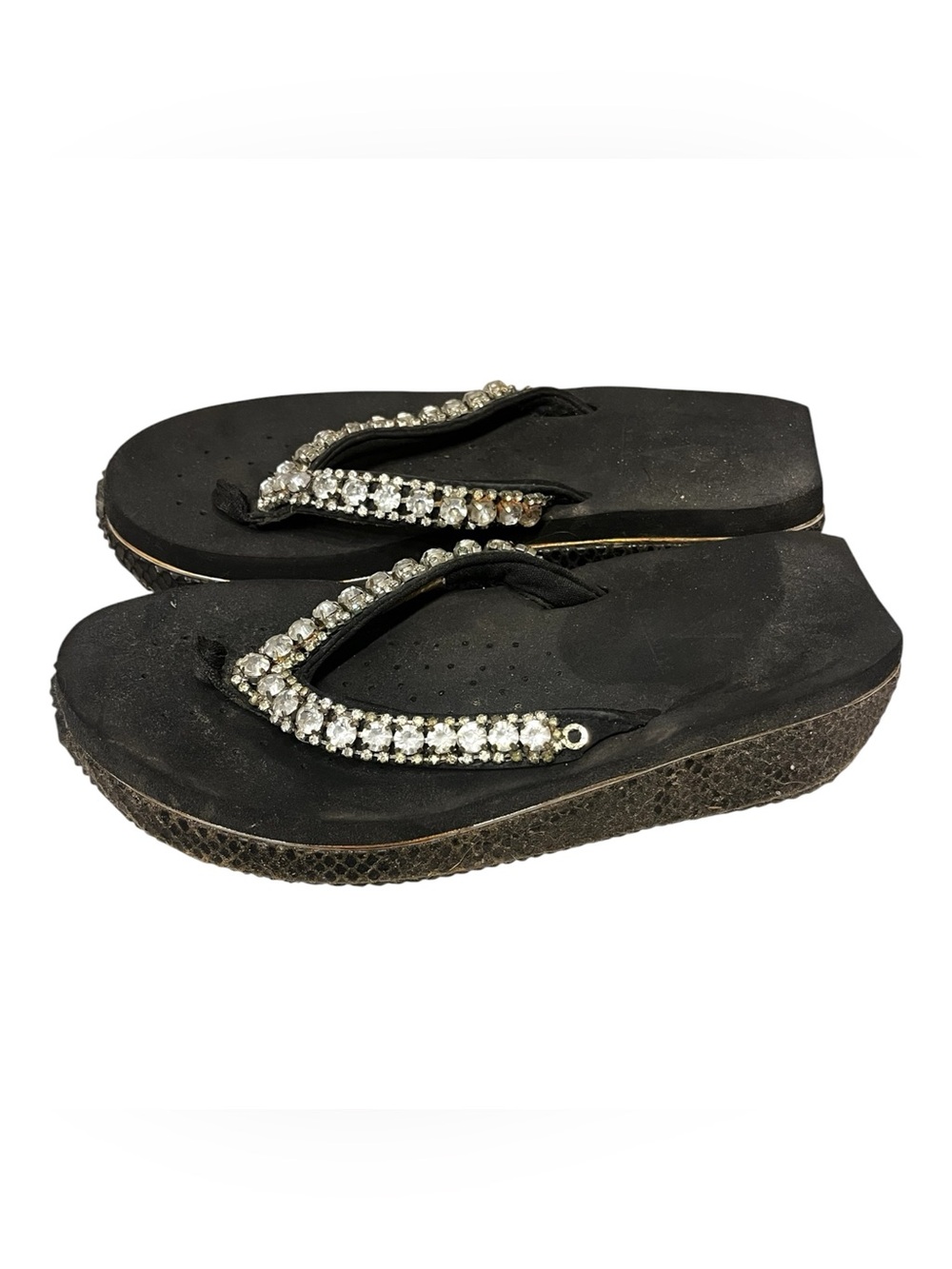 Volatile Black Rhinestone Wedge Sandals - Picture 2 of 5